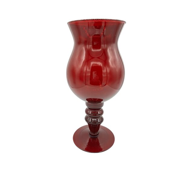 Vintage Ruby Red Glass Empoli Style Footed Pedestal Vase 11.75" - Picture 1 of 10